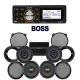Hertz Stage 4 Plug & Play Amp And Speaker Package With Boss Elite BEHDIN98 Radio For 1998-2013 Harley Davidson® Street Glide, Electra Glide, And Ultra