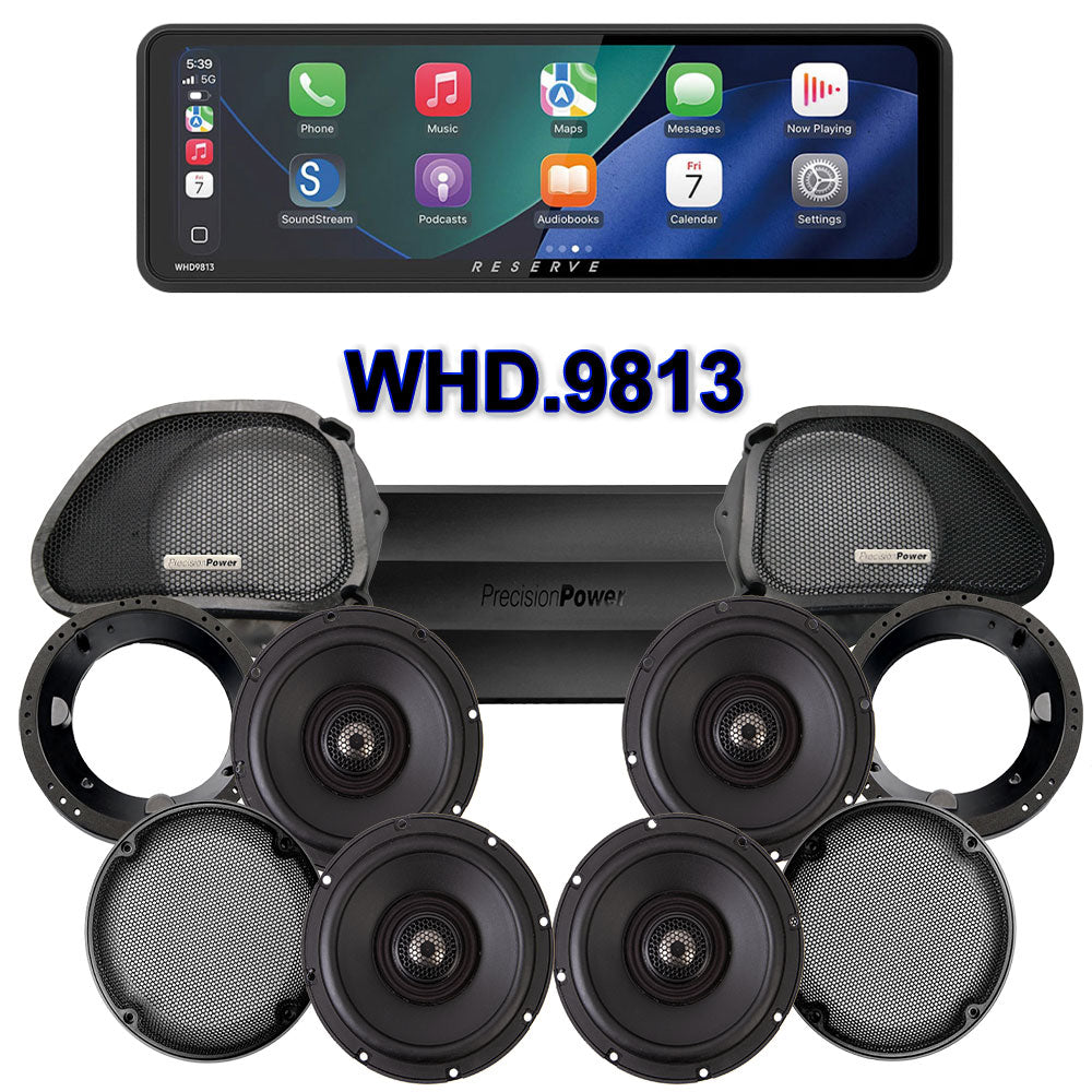 Precision Power Stage 4 Plug & Play Amp And Speaker Package With Soundstream Reserve WHD.9813 Radio For 1998-2013 Harley Davidson® Road Glide
