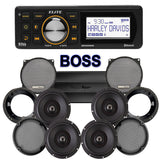 Precision Power Stage 4 Plug & Play Amp And Speaker Package With Boss Elite BEHDIN98 Radio For 1998-2013 Harley Davidson® Street Glide, Electra Glide, And Ultra