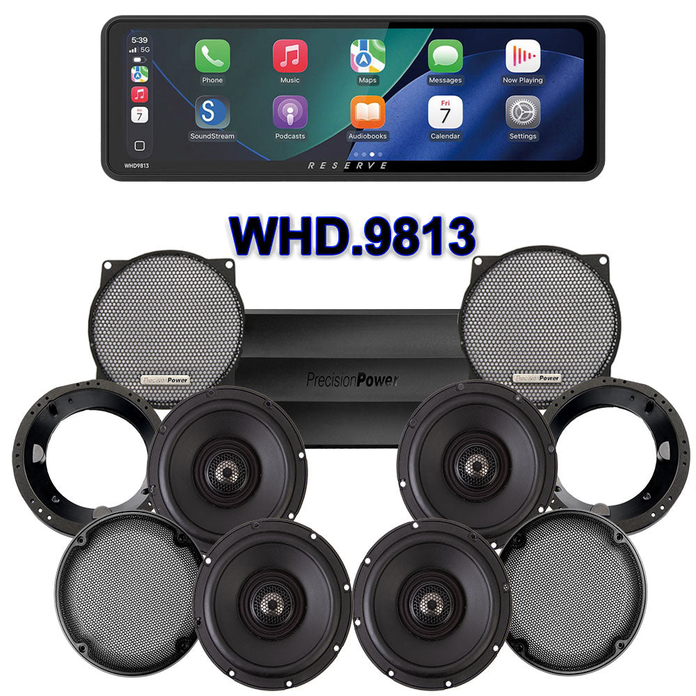 Precision Power Stage 4 Plug & Play Amp And Speaker Package With Soundstream Reserve WHD.9813 Radio For 1998-2013 Harley Davidson® Street Glide, Electra Glide, And Ultra