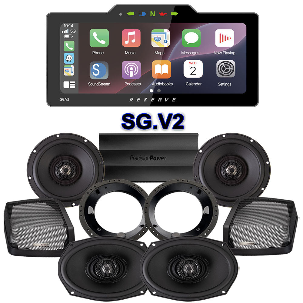 Precision Power Stage 4 Plug & Play Amp And Speaker Package With Soundstream Reserve SG.V2 Radio For 1998-2013 Harley Davidson® Street Glide, Electra Glide, And Ultra
