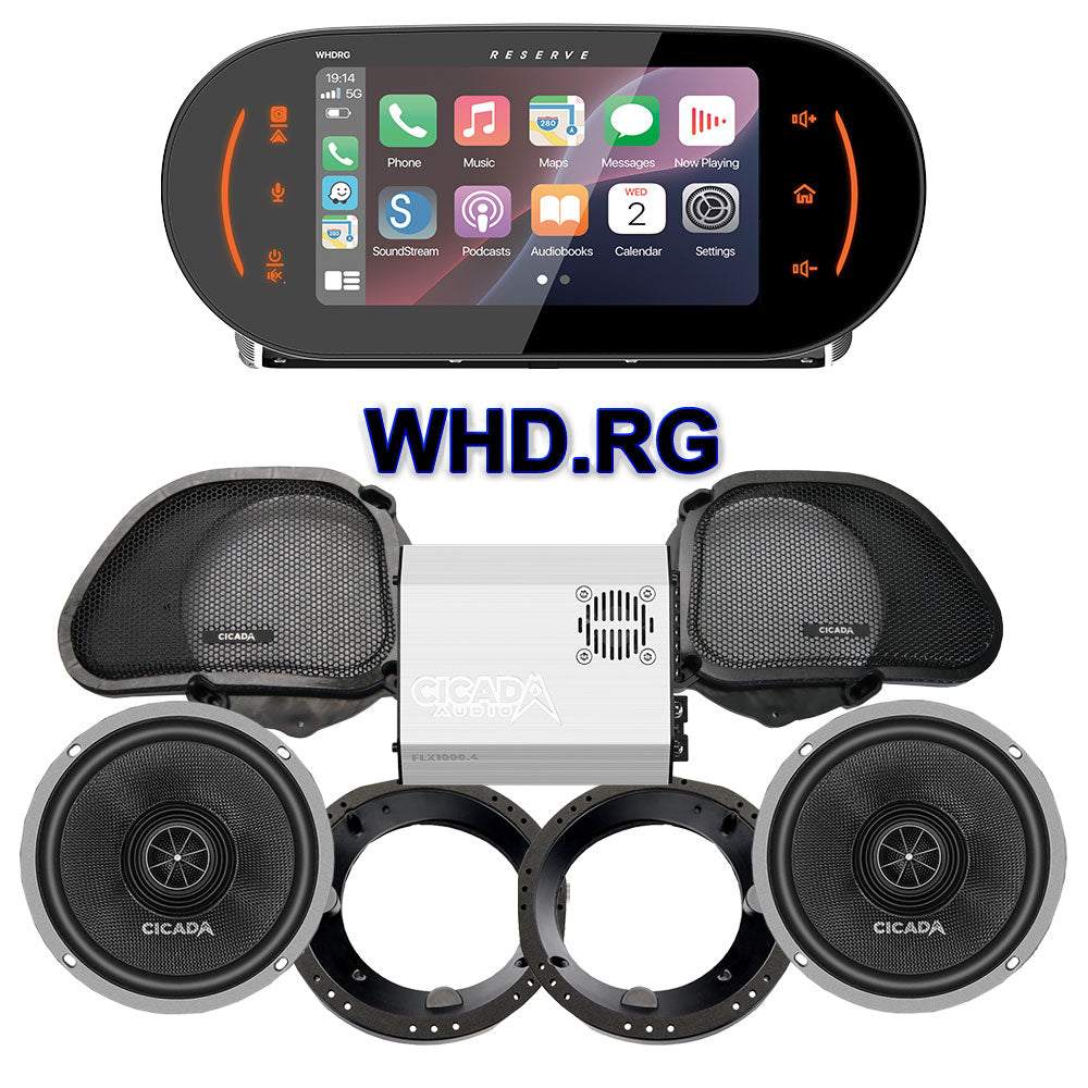 Cicada Audio CXX Stage 2 Plug & Play Amp And Speaker Package With Soundstream Reserve WHD.RG Radio For 1998-2013 Harley Davidson® Road Glide