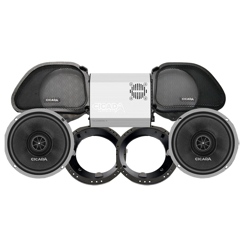 Cicada Audio CXX Stage 2 Plug & Play Amp And Speaker Package For 1996-2013 Harley Davidson® Road Glide for Existing Soundstream Reserve, Aquatic-AV, and Boss Radios