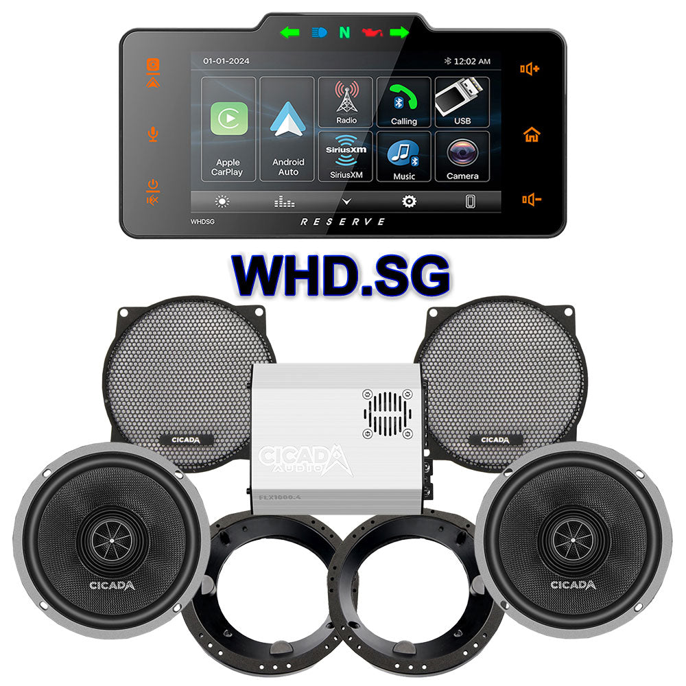 Cicada Audio CXX Stage 2 Plug & Play Amp And Speaker Package With Soundstream Reserve WHD.SG Radio For 1998-2013 Harley Davidson® Street Glide, Electra Glide, And Ultra