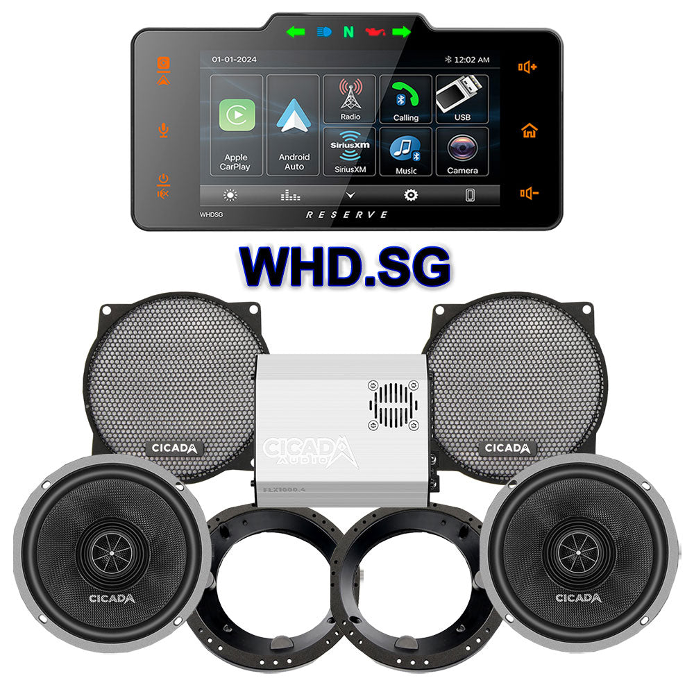 Cicada Audio CXX Stage 2 Plug & Play Amp And Speaker Package With Soundstream Reserve WHD.SG Radio For 1998-2013 Harley Davidson® Street Glide, Electra Glide, And Ultra