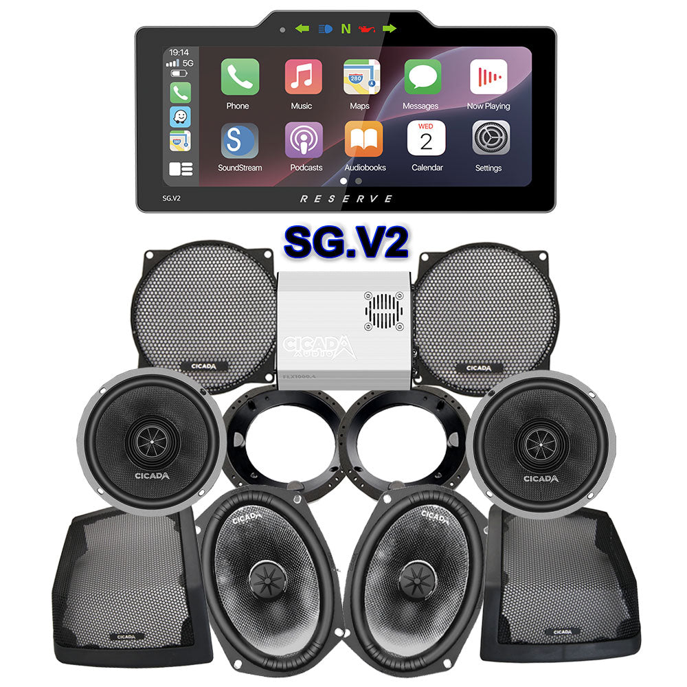 Cicada Audio CXX Stage 4 Plug & Play Amp And Speaker Package With Soundstream Reserve SG.V2 Radio For 1998-2013 Harley Davidson® CVO Street Glide And Ultra