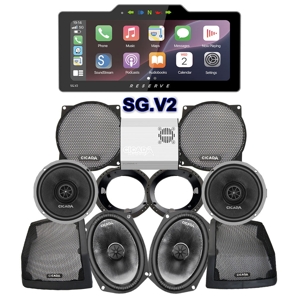 Cicada Audio CXX Stage 4 Plug & Play Amp And Speaker Package With Soundstream Reserve SG.V2 Radio For 1998-2013 Harley Davidson® Street Glide, Electra Glide, And Ultra
