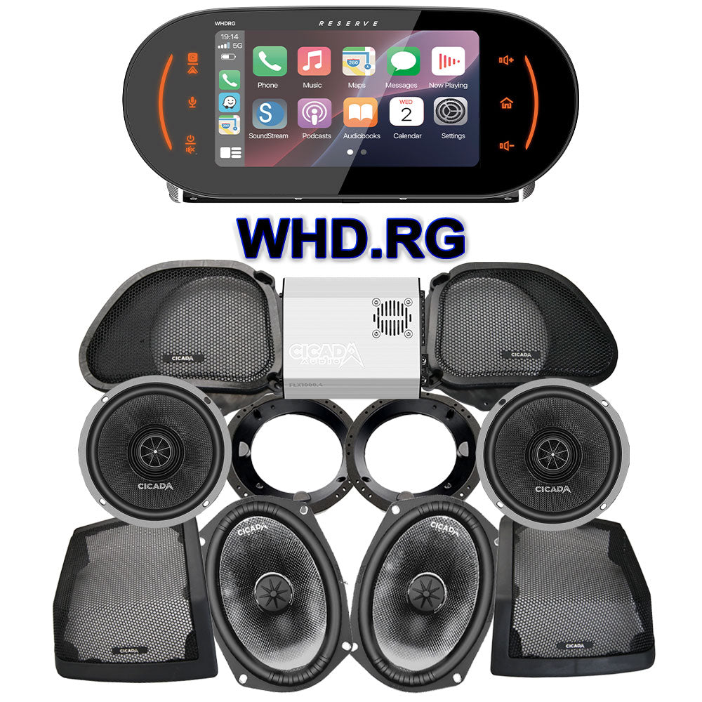 Cicada Audio CXX Stage 4 Plug & Play Amp And Speaker Package With SoundStream Reserve WHD.RG Radio For 1998-2013 Harley Davidson® Road Glide