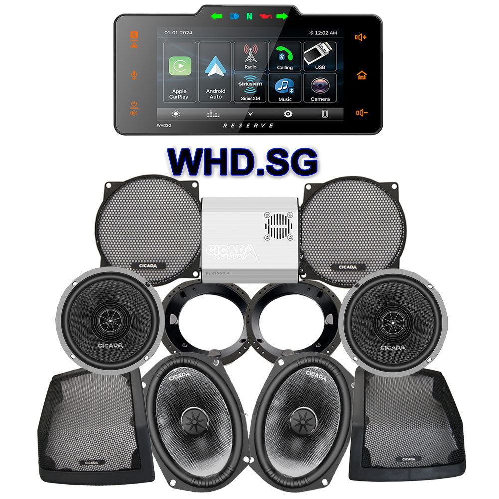 Cicada Audio CXX Stage 4 Plug & Play Amp And Speaker Package With Soundstream Reserve WHD.SG Radio For 1998-2013 Harley Davidson® CVO Street Glide And Ultra