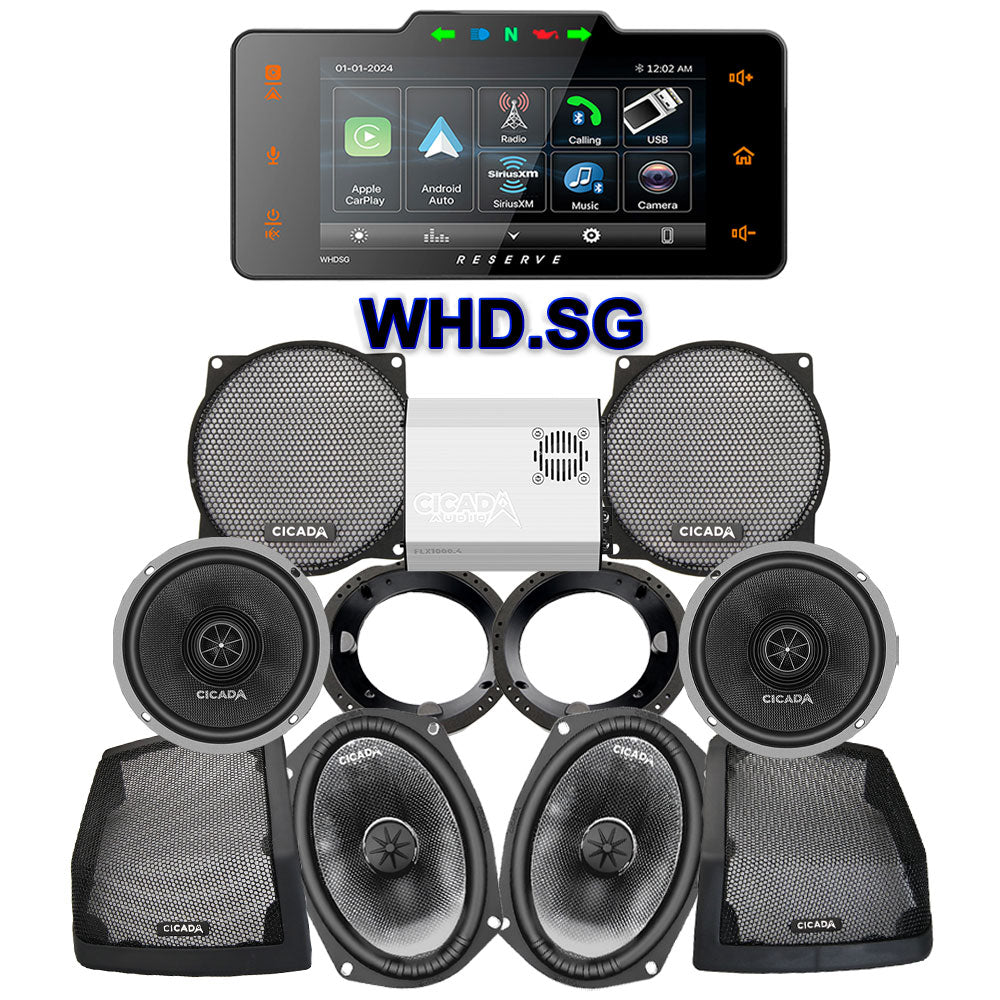 Cicada Audio CXX Stage 4 Plug & Play Amp And Speaker Package With Soundstream Reserve WHD.SG Radio For 1998-2013 Harley Davidson® Street Glide, Electra Glide, And Ultra