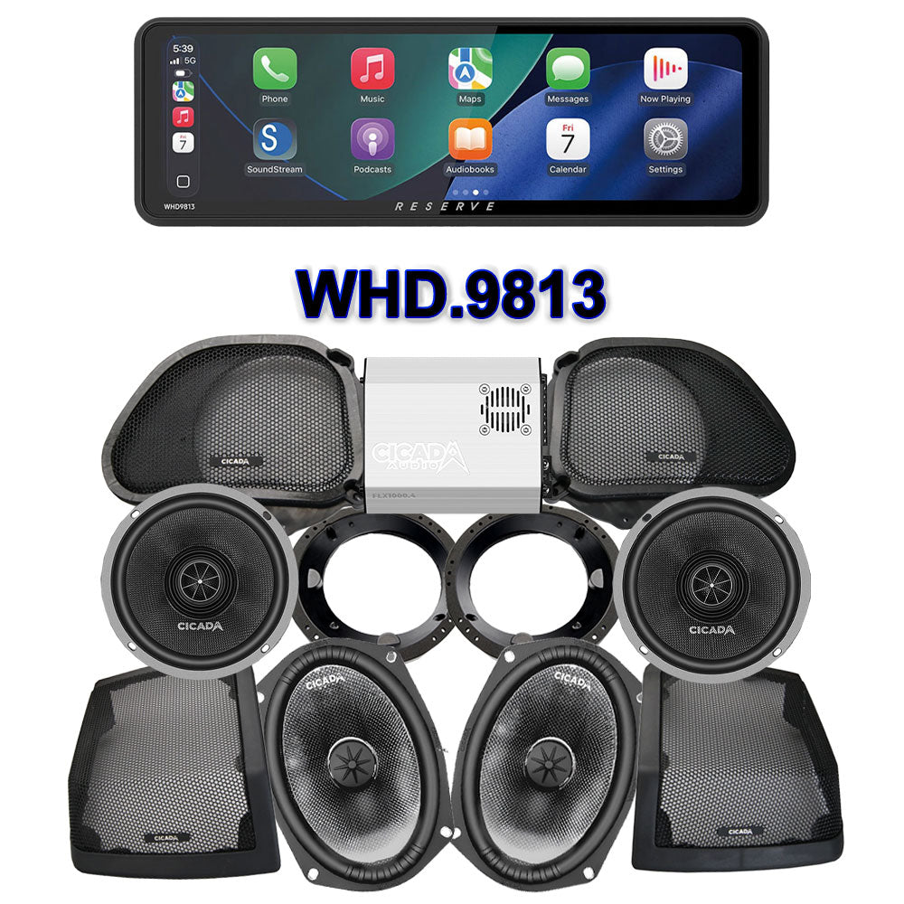 Cicada Audio CXX Stage 4 Plug & Play Amp And Speaker Package With Soundstream Reserve WHD.9813 Radio For 2009-2013 Harley Davidson® CVO Road Glide