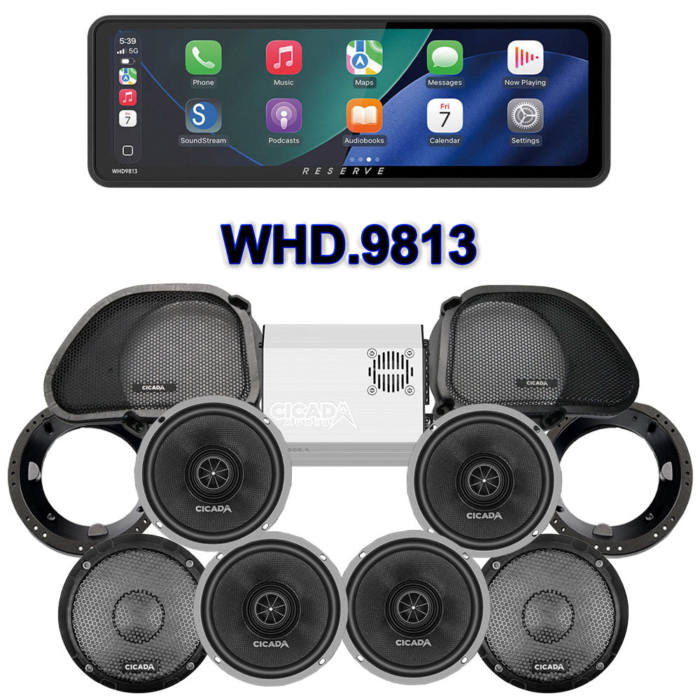 Cicada Audio CXX Stage 4 Plug & Play Amp And Speaker Package With Soundstream Reserve WHD.9813 Radio For 1996-2013 Harley Davidson® CVO Road Glide