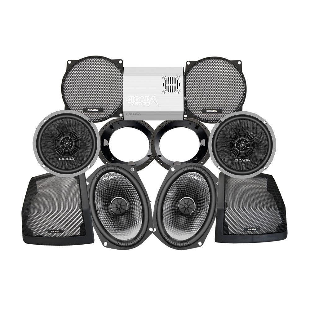 Cicada Audio CXX Stage 4 Plug & Play Amp And Speaker Package For 1998-2013 Harley Davidson® CVO Street Glide And Ultra for Existing Soundstream Reserve, Aquatic-AV, and Boss Radios