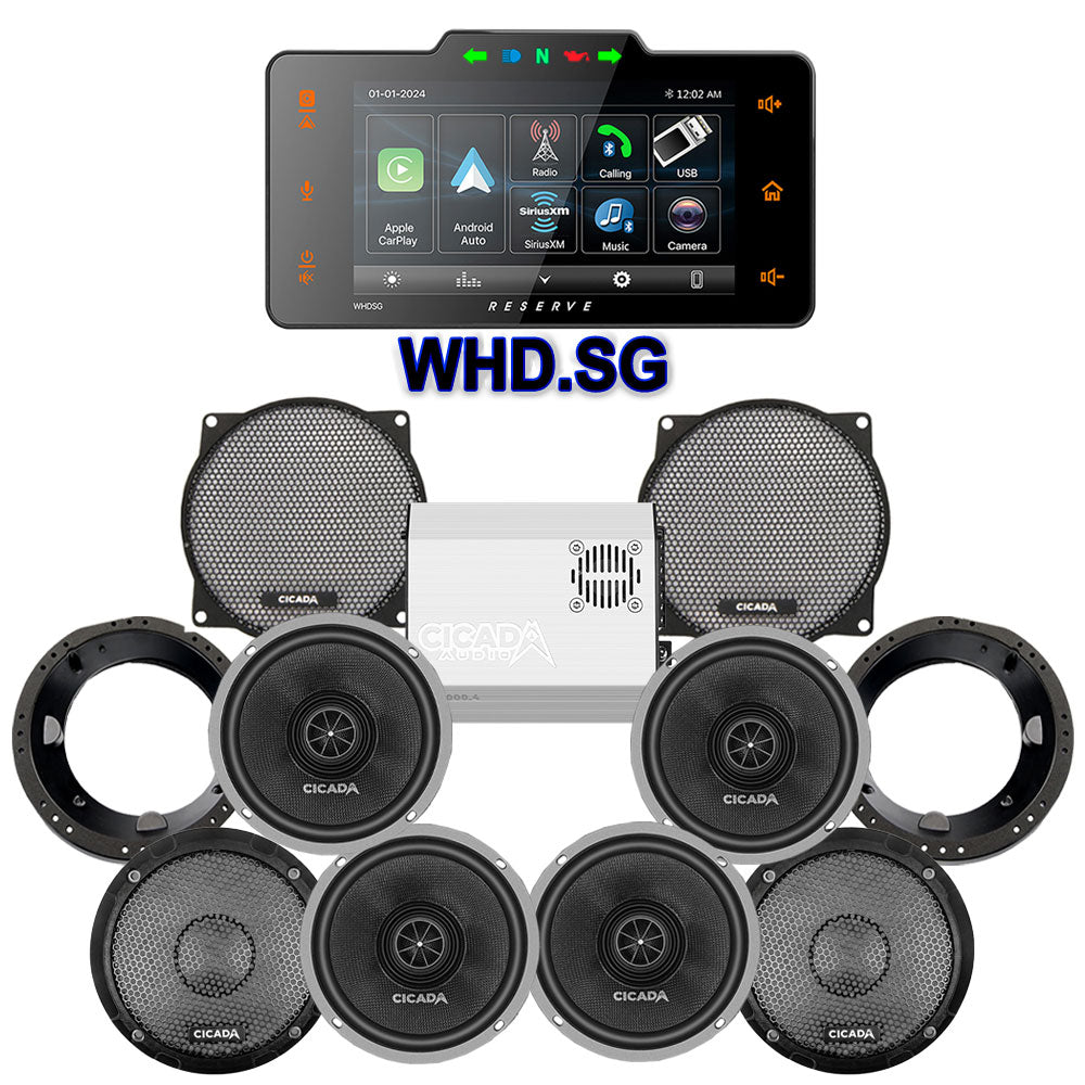 Cicada Audio CXX Stage 4 Plug & Play Amp And Speaker Package With Soundstream Reserve WHD.SG Radio For 1998-2013 Harley Davidson® Street Glide, Electra Glide, And Ultra