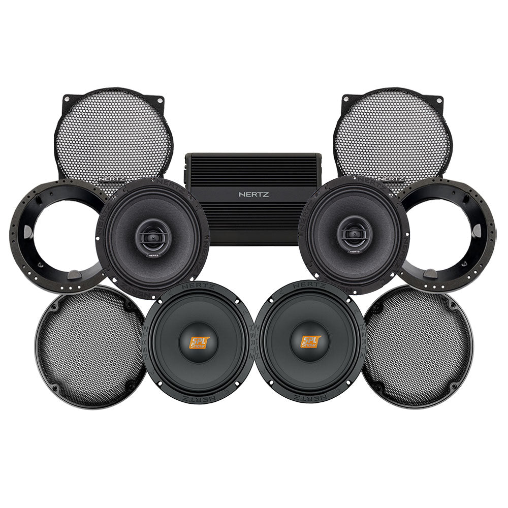 Hertz Stage 4 Plug & Play Amp And Speaker Package For 1996-2013 Harley Davidson® Street Glide, Electra Glide, And Ultra for Existing SoundStream Reserve, Aquatic-AV, and Boss Radios