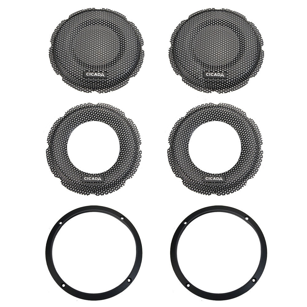 Cicada Audio CBG65L 6.5" Lip Style Black Aluminum Ring Billet Grilles for 2014-2023 Harley Davidson® Motorcycles