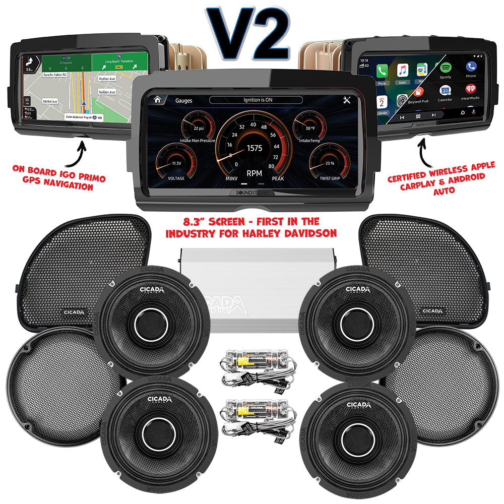 Cicada Audio CHX Stage 4 Plug & Play Amp And Speaker Package With Soundstream Reserve V2 Radio For 2022-2023 Harley Davidson® CVO Road Glide Limited With HD Audio By Rockford
