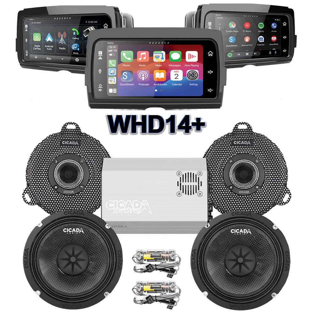 Cicada Audio CXK Stage 2 Plug & Play Amp and Speaker Package With Soundstream Reserve WHD14+ Radio For 2014-2023 Harley Davidson® Street Glide, Electra Glide, and Ultra