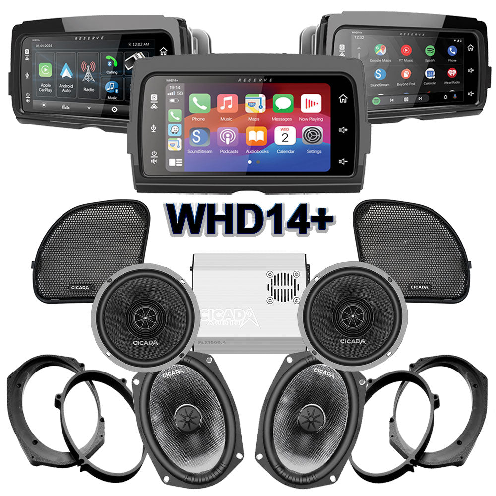 Cicada Audio CXX / CMB Stage 4 Plug & Play Amp And Speaker Package With Soundstream Reserve WHD14+ Radio For 2021-2023 Harley Davidson® CVO Road Glide With HD Audio By Rockford