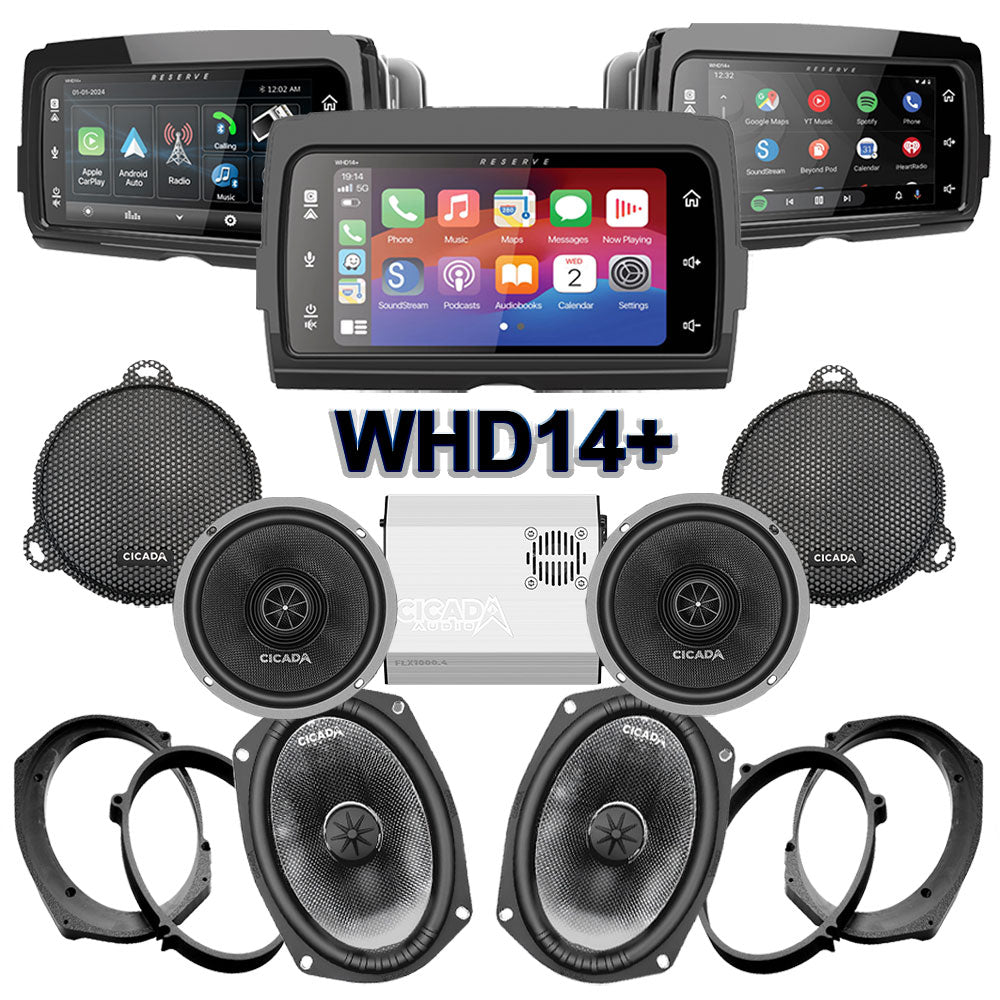 Cicada Audio CXX / CMB Stage 4 Plug & Play Amp And Speaker Package With Soundstream Reserve WHD14+ Radio For 2021-2023 Harley Davidson® CVO Street Glide With HD Audio By Rockford
