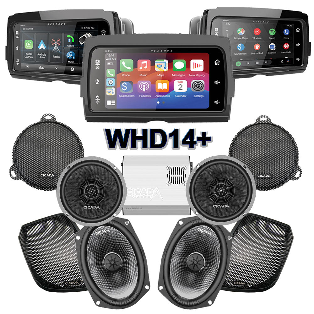 Cicada Audio CXX / CMB Stage 4 Plug & Play Amp And Speaker Package With Soundstream Reserve WHD14+ Radio For 2014-2023 Harley Davidson® Street Glide, Electra Glide, And Ultra