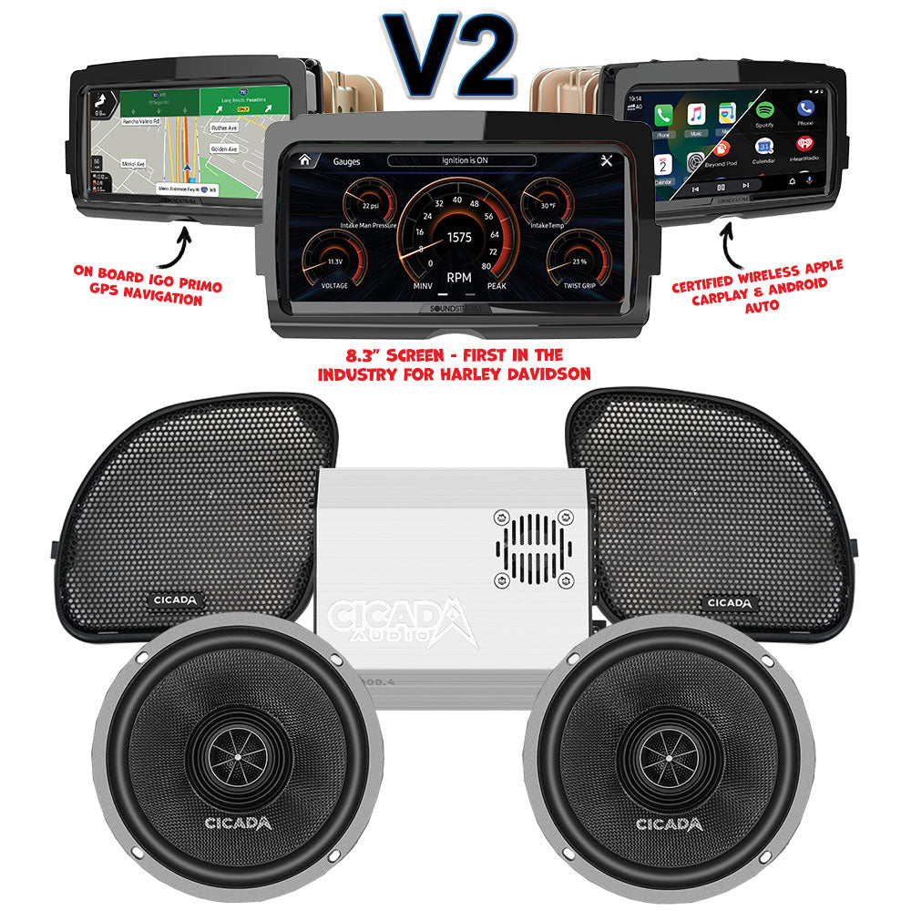 Cicada Audio CXX Stage 2 Plug & Play Amp and Speaker Package With Soundstream Reserve V2 Radio For 2015-2023 Harley Davidson® Road Glide