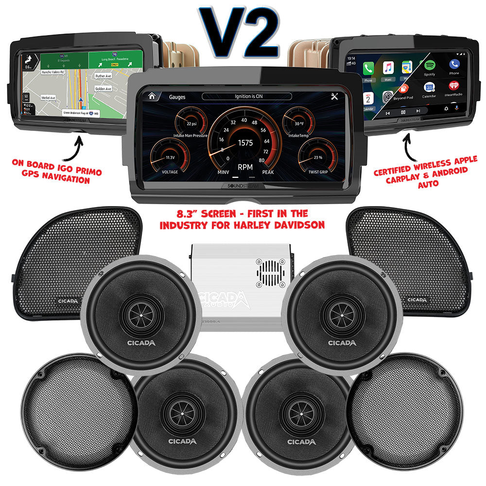 Cicada Audio CXX Stage 4 Plug & Play Amp And Speaker Package With SoundStream Reserve V2 Radio For 2015-2023 Harley Davidson® Road Glide