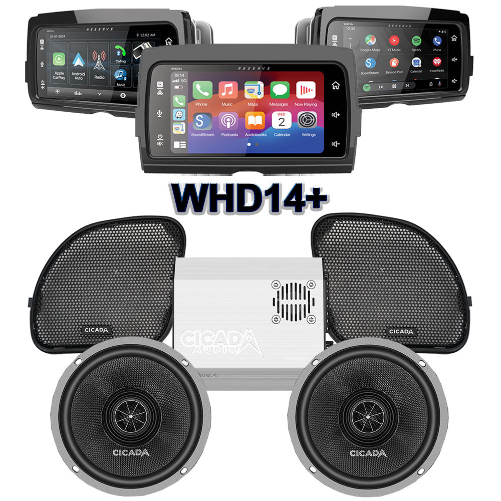 Cicada Audio CXX Stage 2 Plug & Play Amp and Speaker Package With Soundstream Reserve WHD14+ Radio For 2015-2023 Harley Davidson® Road Glide