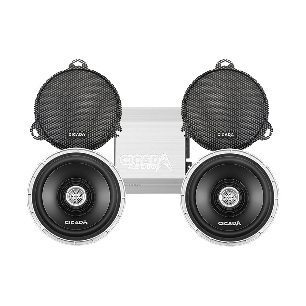 Cicada Audio CX Stage 2 Plug & Play Amp and Speaker Package For 2014-2023 Harley Davidson® Street Glide, Electra Glide, and Ultra with Factory or Existing SoundStream Reserve Radios