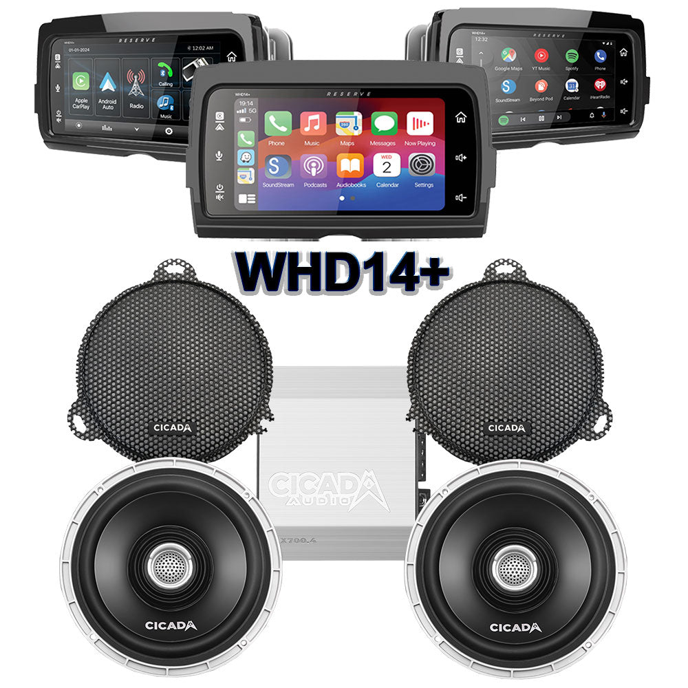Cicada Audio CX Stage 2 Plug & Play Amp and Speaker Package With Soundstream Reserve WHD14+ Radio For 2014-2023 Harley Davidson® Street Glide, Electra Glide, and Ultra