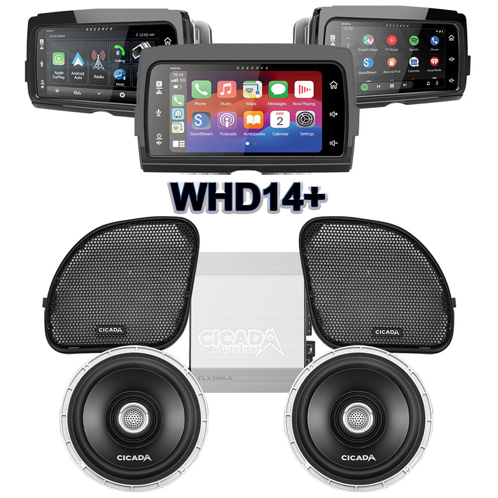Cicada Audio CX Stage 2 Plug & Play Amp and Speaker Package With Soundstream Reserve WHD14+ Radio For 2015-2023 Harley Davidson® Road Glide Motorcycles