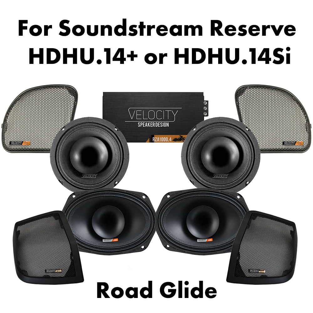 Velocity Stage 4 Plug & Play Amp and Speaker Package For 2015-2023 Harley Davidson® Road Glide and Road Glide Specials with Existing Soundstream HDHU.14+ or HDHU.14Si Radio
