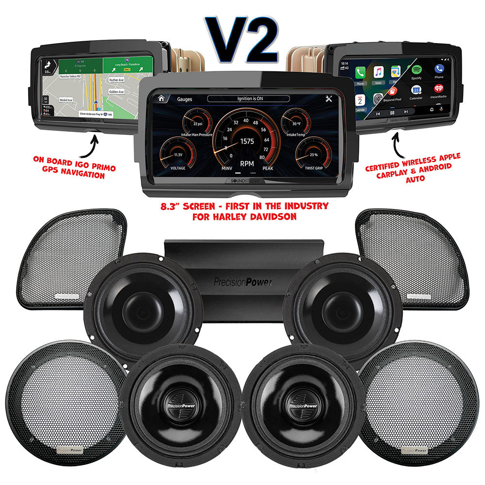 Precision Power HTW Stage 4 Plug & Play Amp And Speaker Package With SoundStream Reserve V2 Radio For 2015-2023 Harley Davidson® Road Glide