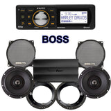 Precision Power Stage 2 Plug & Play Amp And Speaker Package With Boss Elite BEHDIN98 Radio For 1998-2013 Harley Davidson® Street Glide, Electra Glide, And Ultra