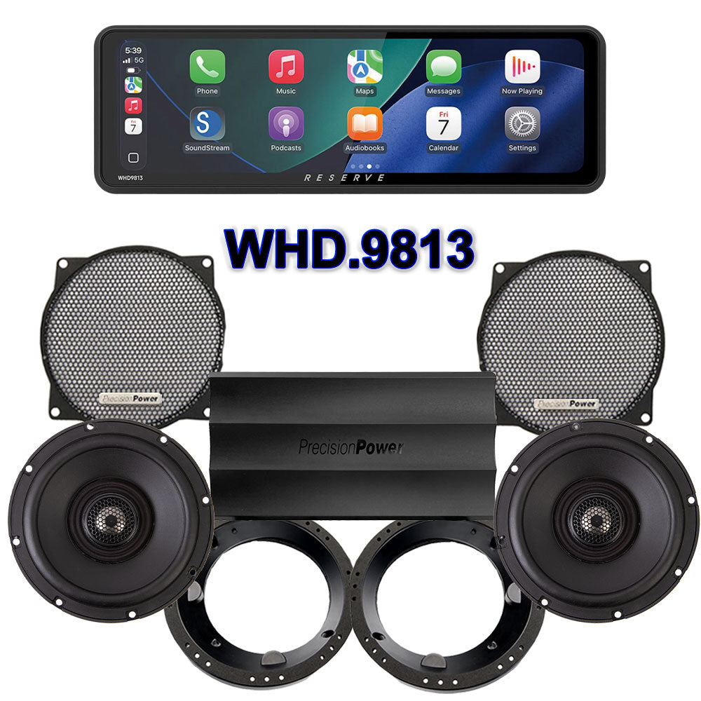 Precision Power Stage 2 Plug & Play Amp And Speaker Package With Soundstream Reserve WHD.9813 Radio For 1998-2013 Harley Davidson® Street Glide, Electra Glide, And Ultra