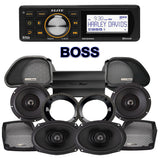 Precision Power Stage 4 Plug & Play Amp And Speaker Package With Boss Elite BEHDIN98 Radio For 1998-2013 Harley Davidson® Road Glide