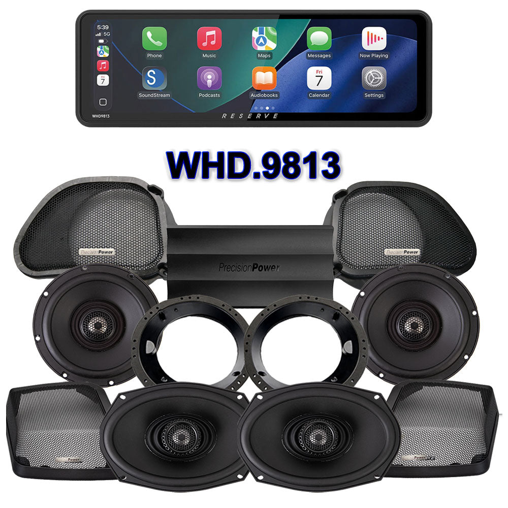 Precision Power Stage 4 Plug & Play Amp And Speaker Package With SoundStream Reserve WHD.9813 Radio For 1998-2013 Harley Davidson® Road Glide