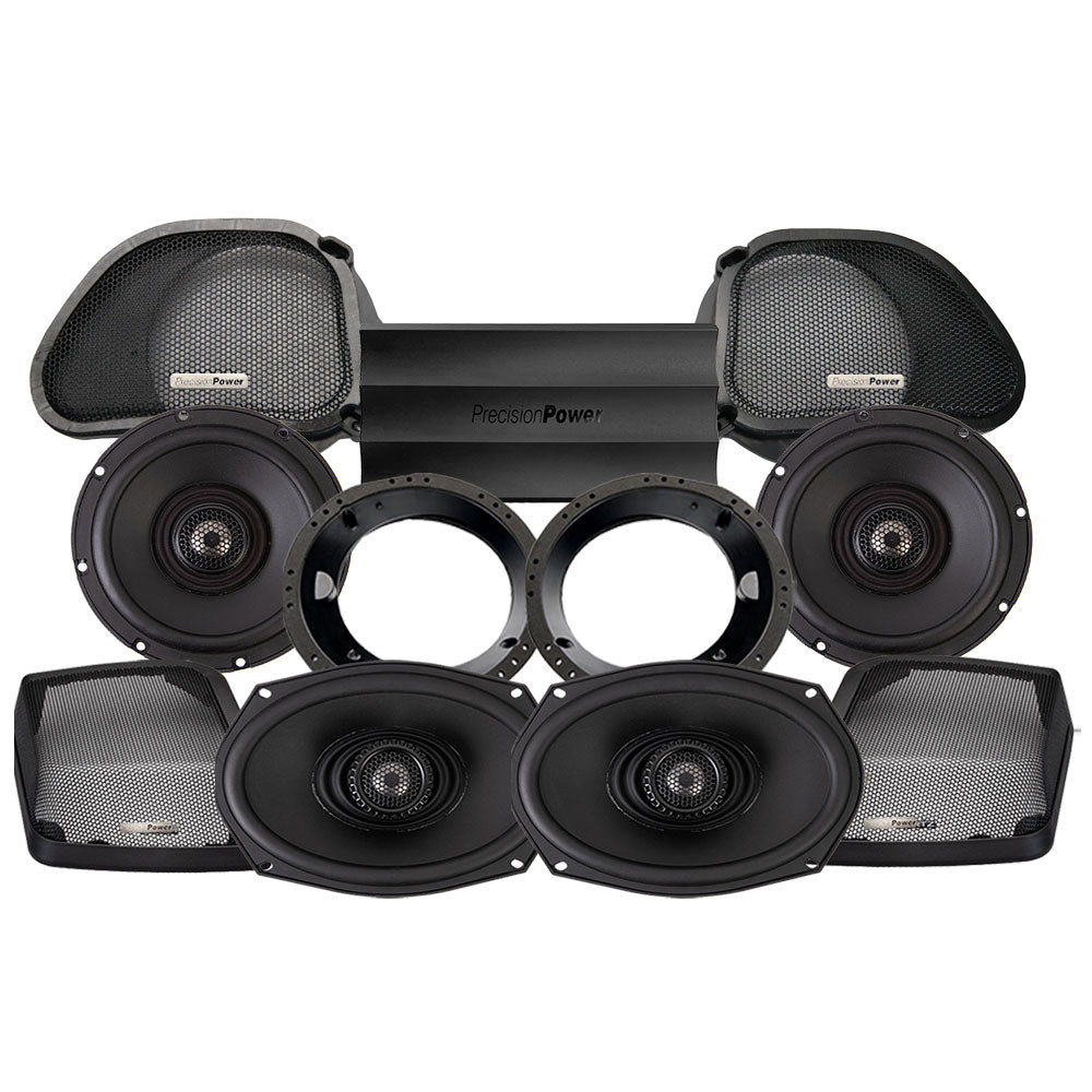Precision Power Stage 4 Plug & Play Amp And Speaker Package For 1996-2013 Harley Davidson® Road Glide for Existing Soundstream Reserve, Aquatic-AV, and Boss Radios