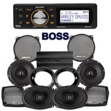 Precision Power Stage 4 Plug & Play Amp And Speaker Package With Boss Elite BEHDIN98 Radio For 1998-2013 Harley Davidson® Street Glide, Electra Glide, And Ultra