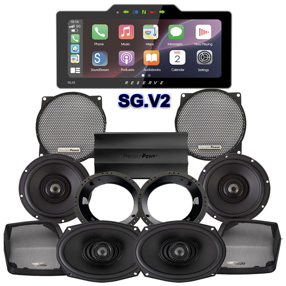 Precision Power Stage 4 Plug & Play Amp And Speaker Package With Soundstream Reserve SG.V2 Radio For 1998-2013 Harley Davidson® Street Glide, Electra Glide, And Ultra