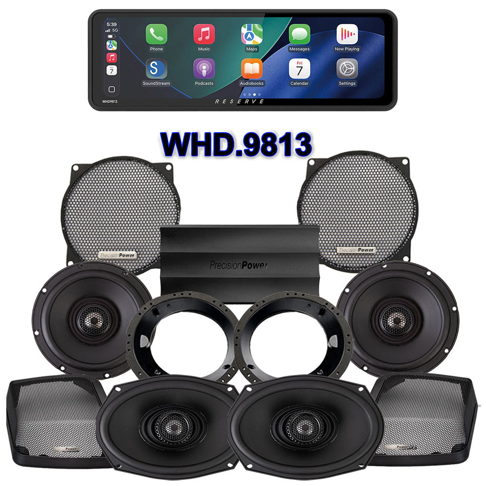 Precision Power Stage 4 Plug & Play Amp And Speaker Package With Soundstream Reserve WHD.9813 Radio For 1998-2013 Harley Davidson® Street Glide, Electra Glide, And Ultra