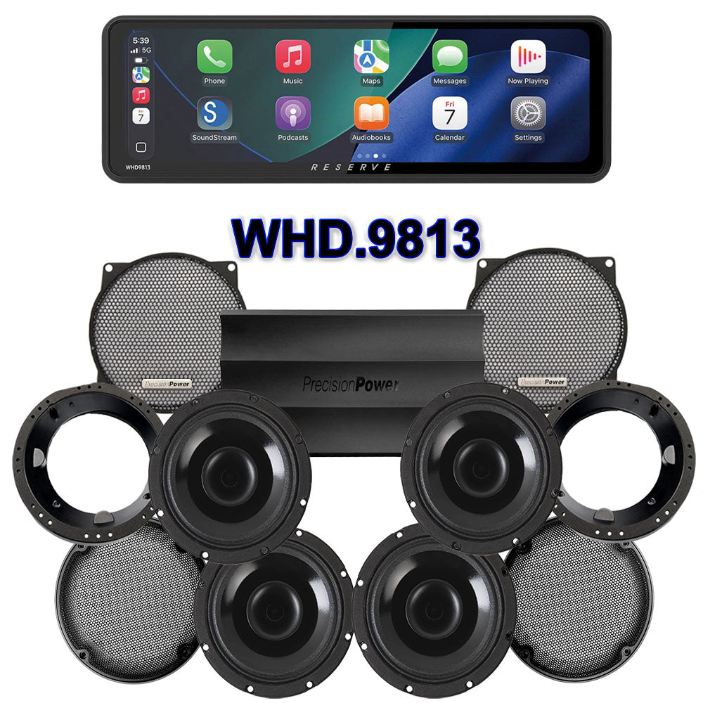 Precision Power Stage 4 Plug & Play Amp And Speaker Package With Soundstream Reserve WHD.9813 Radio For 1998-2013 Harley Davidson® Street Glide, Electra Glide, And Ultra