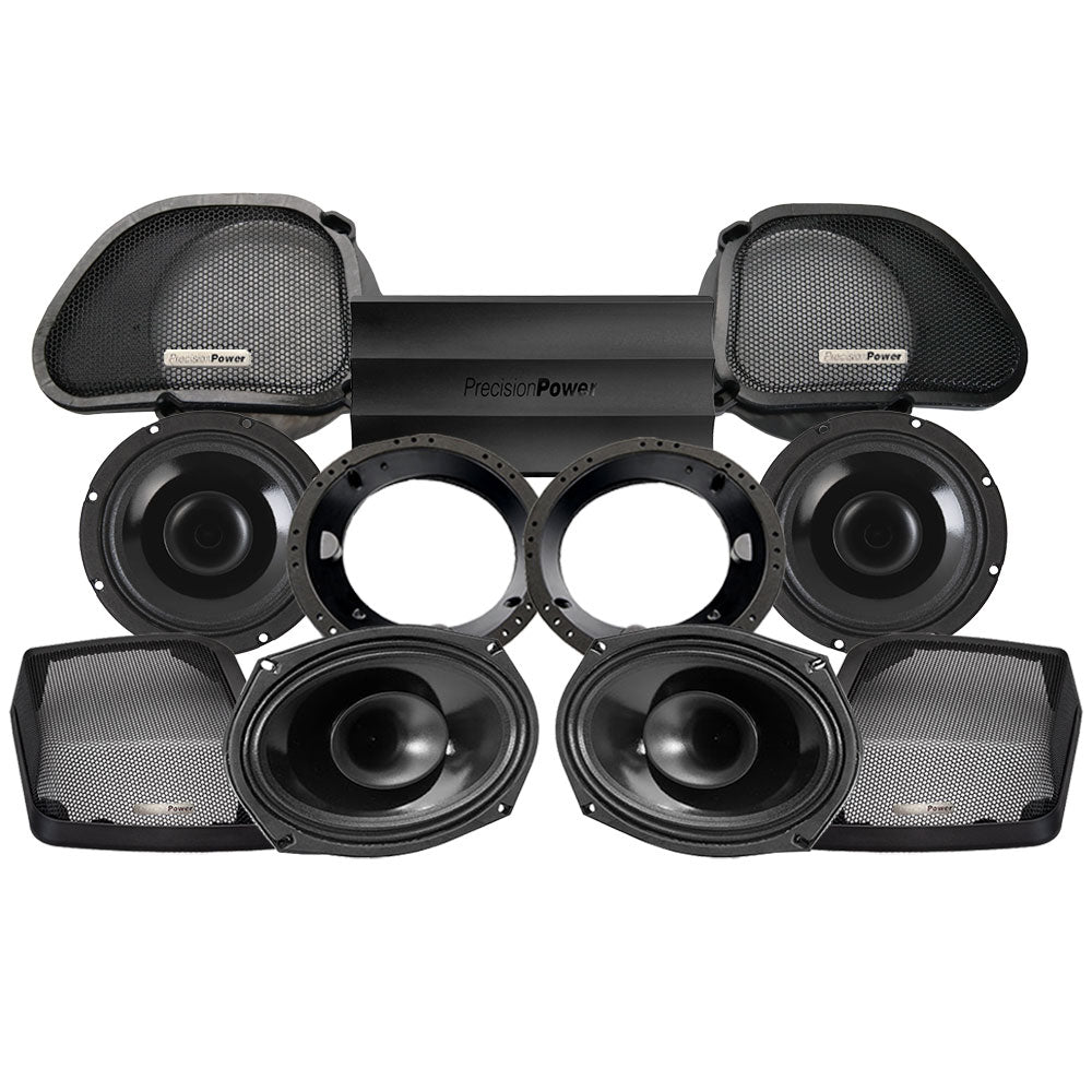 Precision Power HT Stage 4 Plug & Play Amp And Speaker Package For 1996-2013 Harley Davidson® Road Glide for Existing Soundstream Reserve, Aquatic-AV, and Boss Radios