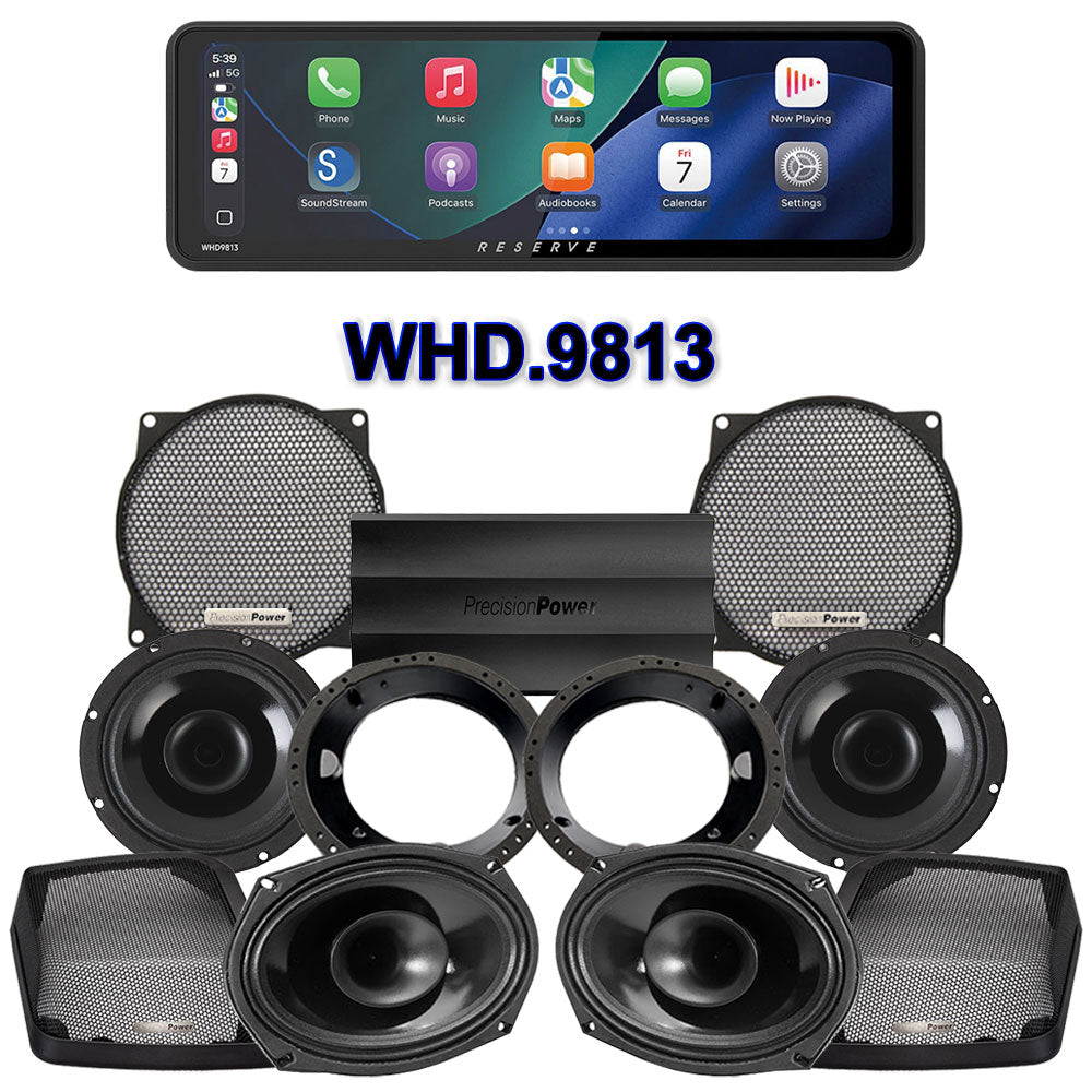 Precision Power HT Stage 4 Plug & Play Amp And Speaker Package With Soundstream Reserve WHD.9813 Radio For 1998-2013 Harley Davidson® Street Glide, Electra Glide, And Ultra