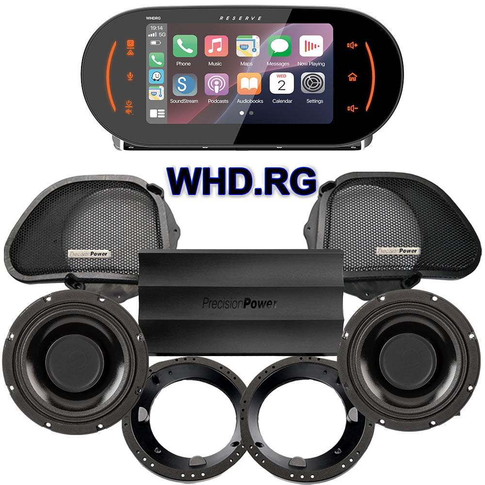 Precision Power HTW Stage 2 Plug & Play Amp And Speaker Package With Soundstream Reserve WHD.RG Radio For 1998-2013 Harley Davidson® Road Glide
