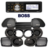 Precision Power HTW Stage 4 Plug & Play Amp And Speaker Package With Boss Elite BEHDIN98 Radio For 1998-2013 Harley Davidson® Road Glide