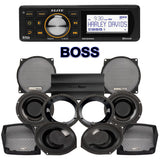 Precision Power HTW Stage 4 Plug & Play Amp And Speaker Package With Boss Elite BEHDIN98 Radio For 1998-2013 Harley Davidson® Street Glide, Electra Glide, And Ultra