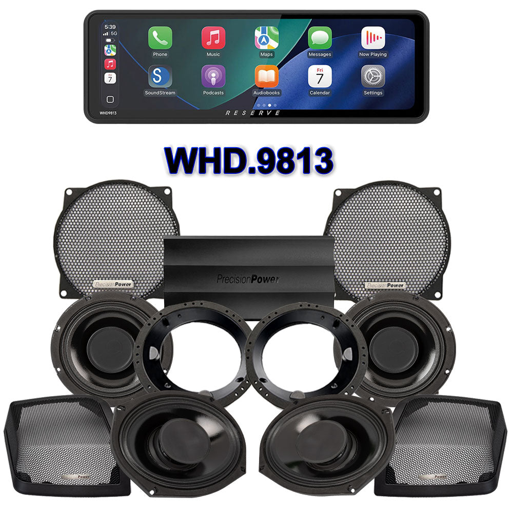 Precision Power HTW Stage 4 Plug & Play Amp And Speaker Package With Soundstream Reserve WHD.9813 Radio For 1998-2013 Harley Davidson® Street Glide, Electra Glide, And Ultra