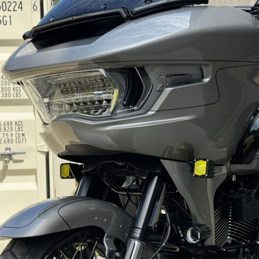Custom Dynamics Shark Demon® Yellow LED Front Turn Signals with Wiring for 2023-Up Harley Davidson® Road Glide Motorcycles
