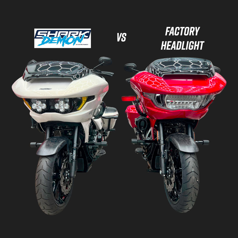 Custom Dynamics Shark Demon® 2 LED Headlight Kit with Front Turn Signal Vents Bundle for 2023.5-2025 Harley Davidson® Road Glide Motorcycles